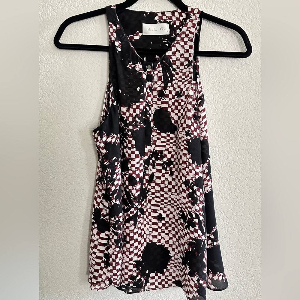 A.L.C. Burgundy and Black Patterned Top